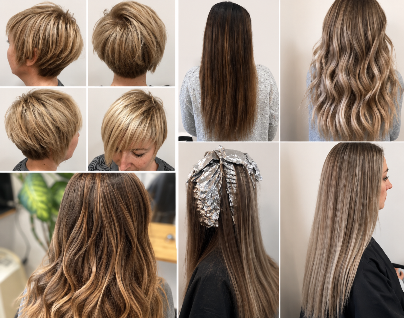 a woman cutting another woman's hair in a salon